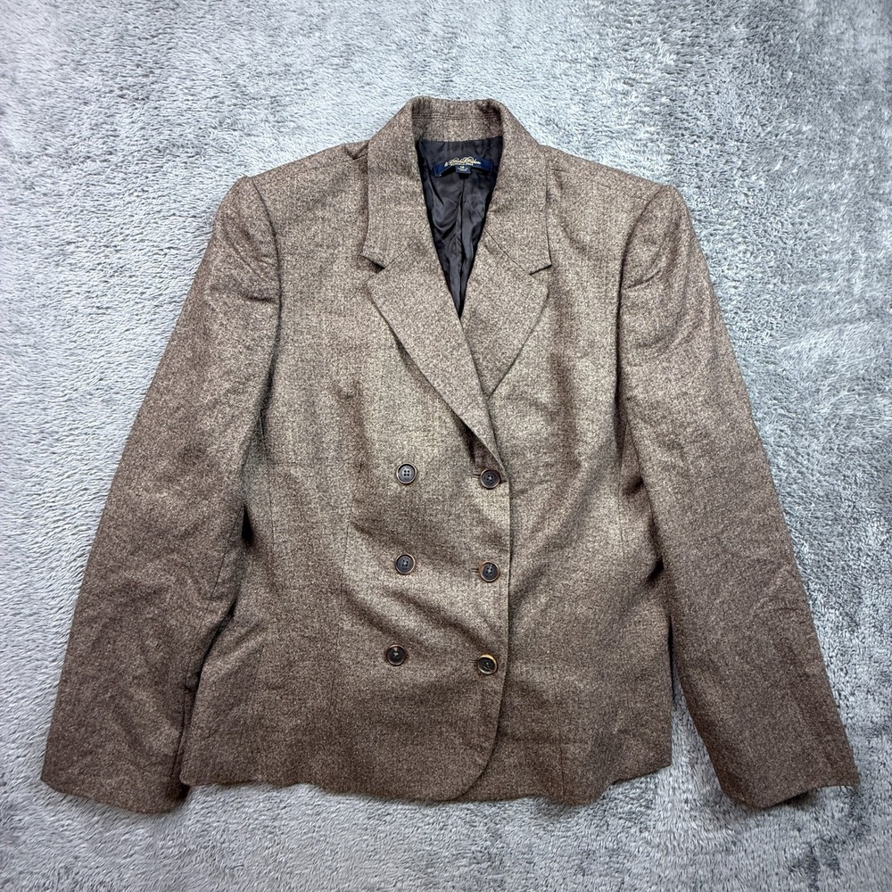 Brooks Brothers Womens 100% Wool Blazer Woven in Italy Double Breasted Brown 14